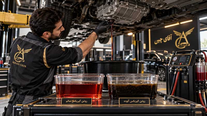 تصویر تفاوت روغن آلوده و خراب با روغن تمیز گیربکس جک اس3